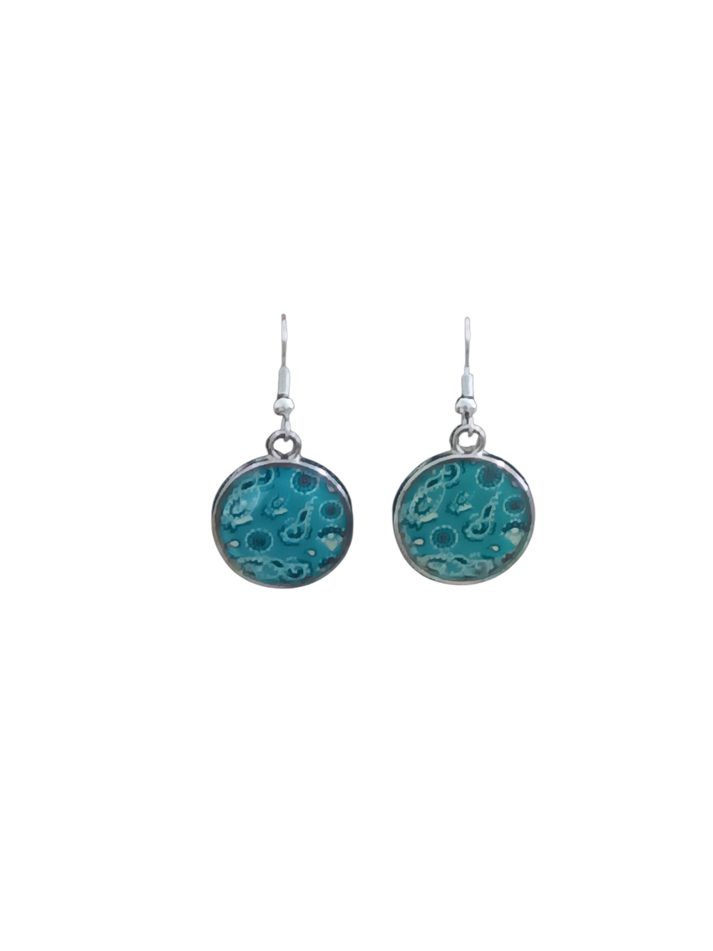 Handmade Blue-Green Bandana/Paisley Print Earrings/ Bohemian/Dangle.